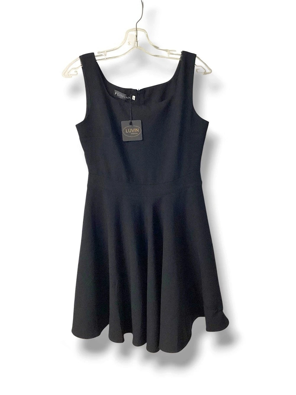 NWT Feiinvan Luvin Fashion Black Fit & Flare Mini Dress M Square Neck LBD